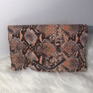 Snakeskin Print Envelope Clutch Bag